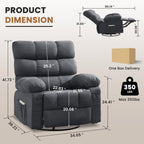 Swivel Rocker Recliner Chair for Adults, 360° Upholstered Manual Recliners for Small Spaces, Single Seat Glider Reclining Chair with Side Pockets, Ergonomic Reading Chair for Living Room, RV, Bedroom