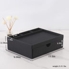 Leather Desk Organizer With Drawers, Home Cosmetics Organizer, Phone Remote Organizer, Drawer Plus Divider & Tray (black)