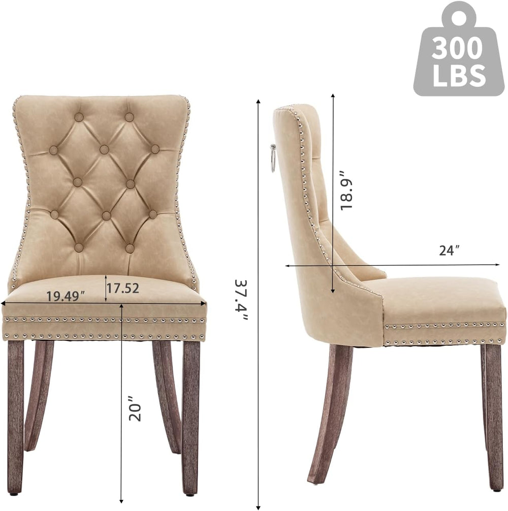 Leather Dining Chairs Set of 2, Upholstered Dining Room Chairs with Nailhead ...
