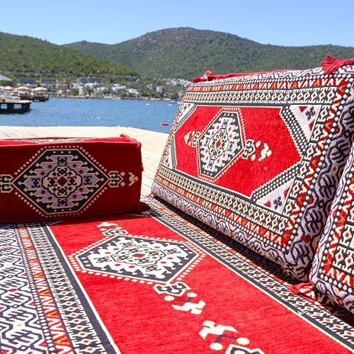 mysticalanatolia Majlis Floor Sofa Loveseat – 75x27x4 in Convertible Guest Ma...