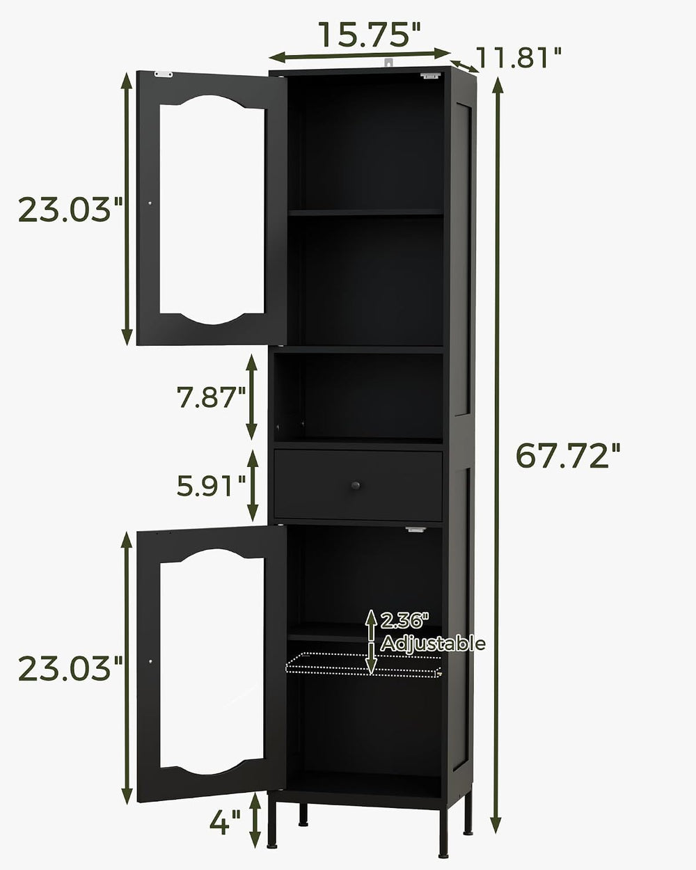 fineway 68"H x 16"W Tall Bathroom Storage Cabinet with Door & D...