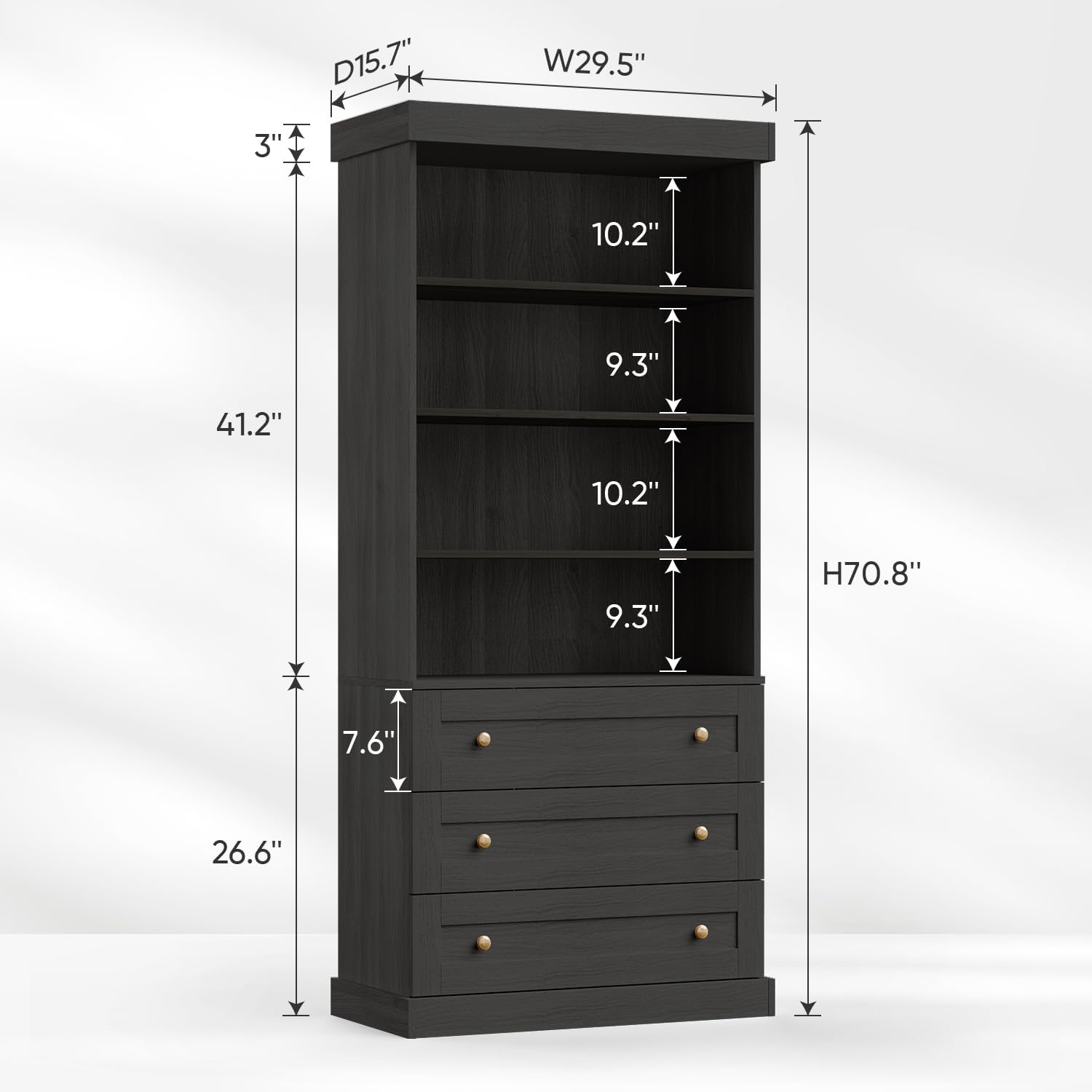 Vyre 71" Tall Farmhouse Kitchen Pantry, Set of 3 Large Storage Cabinets with 3 Drawers, Adjustable Shelves, Wood Versatile Hutch Cabinet for Living Room, Dining Room, Black