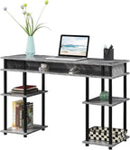 Convenience Concepts Designs2Go No Tools Desk Home Office Desk with Shelves, Corner Shelf Vanity Desk Computer Desk Nail Table for Nail Tech - 47.25" L x 15.75" W x 30" H, Gray Marble/Black