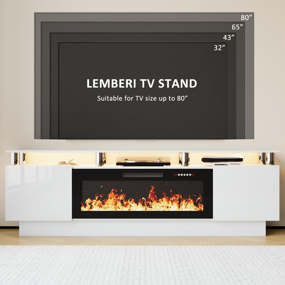 LEMBERI 70" Fireplace TV Stand for TVs up to 80", White | 36" ...