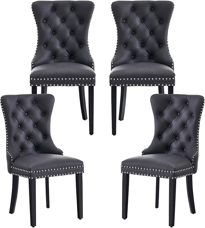 Kiztir Leather Dining Chairs Set of 4, Upholstered Dining Chair with Nailhead...