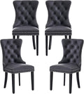 Kiztir Leather Dining Chairs Set of 4, Upholstered Dining Chair with Nailhead Trim and Solid Wood Legs, Luxury Wingback Dining Side Chair for Living Room, Bedroom, Kitchen (Black)