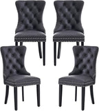 Kiztir Leather Dining Chairs Set of 4, Upholstered Dining Chair with Nailhead Trim and Solid Wood Legs, Luxury Wingback Dining Side Chair for Living Room, Bedroom, Kitchen (Black)