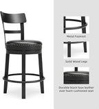 Signature Design by Ashley Valebeck Faux Leather Pub Height Swivel Barstool, 24.38" Seat Height, Black
