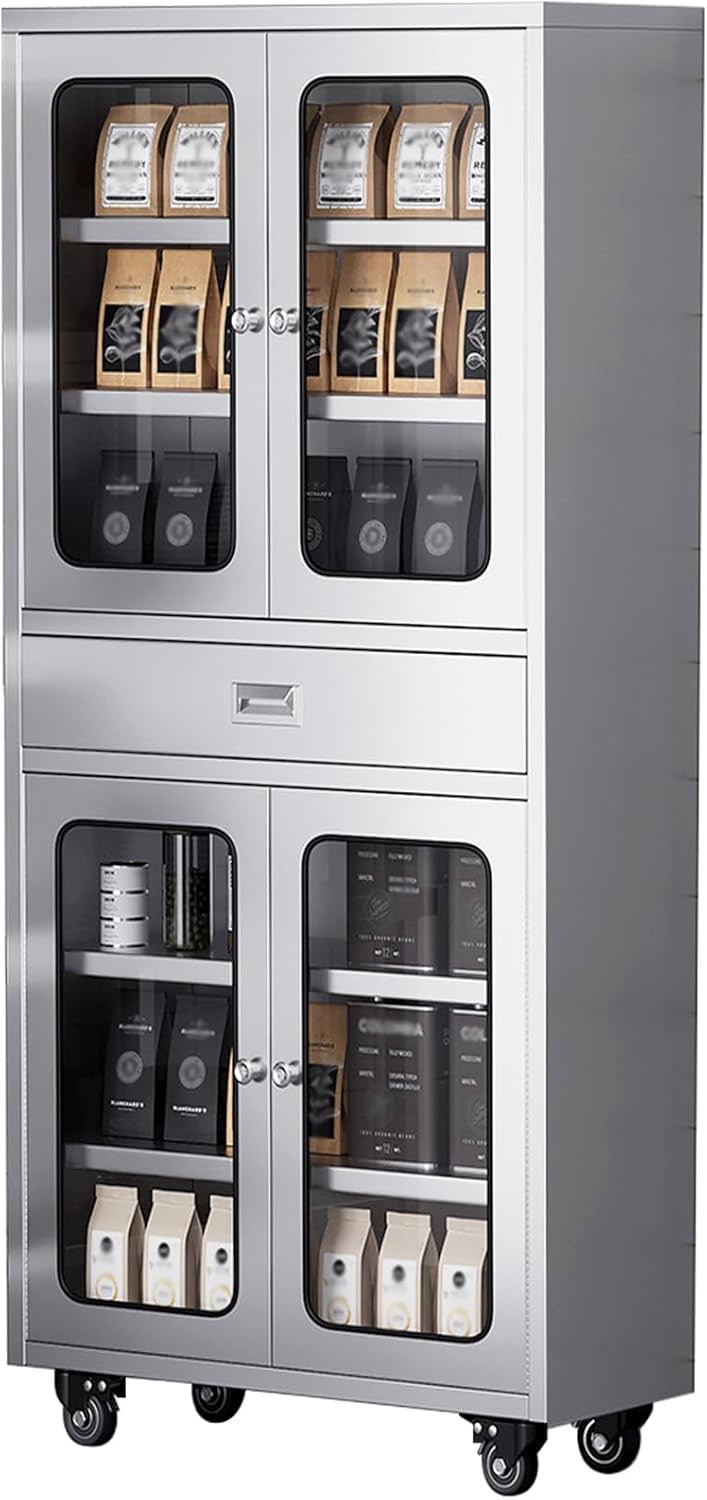 68" Full-Assembled Stainless Steel Cabinet with 1 Drawer and Glass Doors...