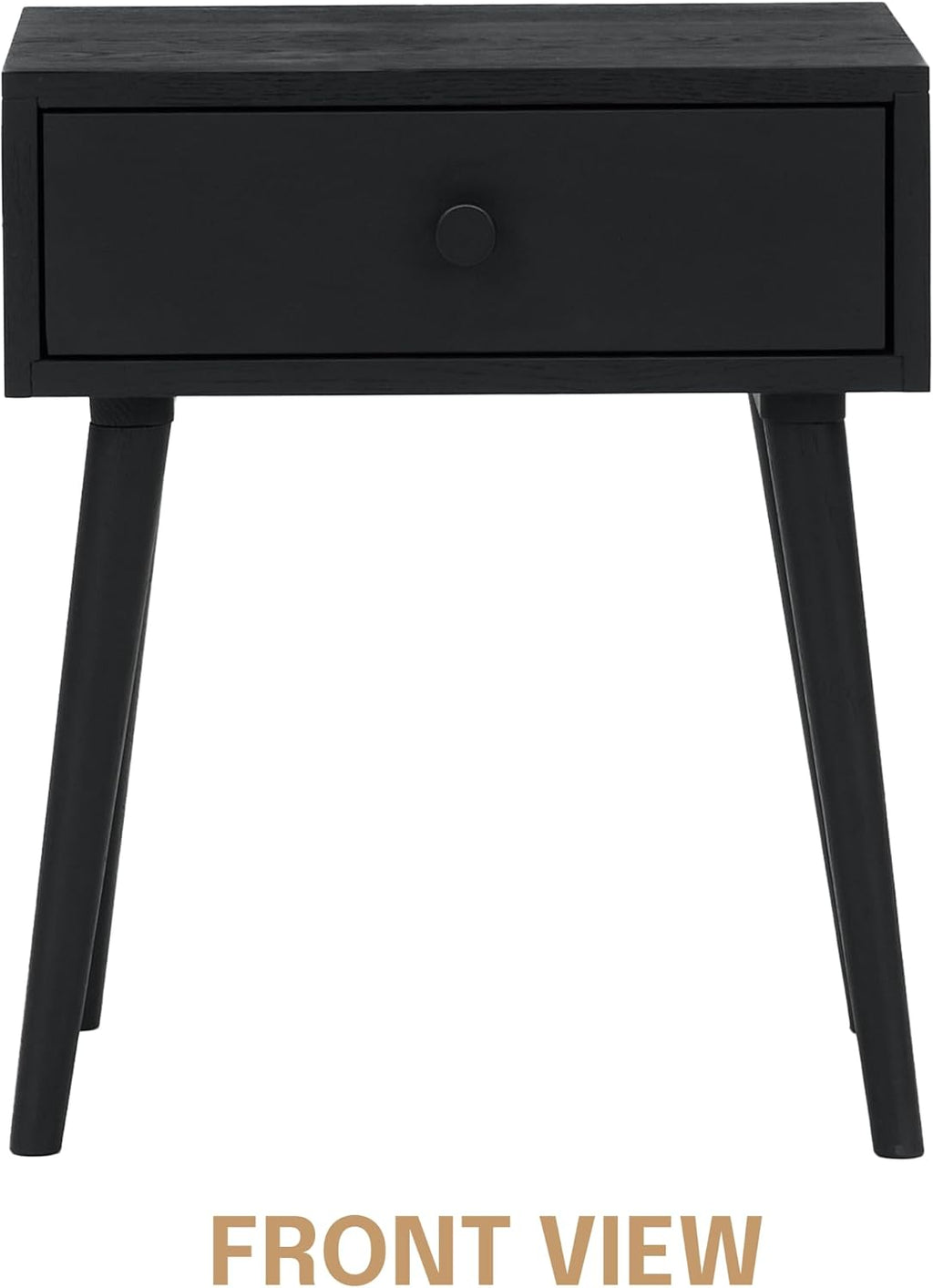 NTC Solid Oak Lux Nightstand with Drawer, Mid Century Modern Side Table Bedroom, Bedside Furniture, Night Stand, End Table, Easy Assembly - Burnt Black