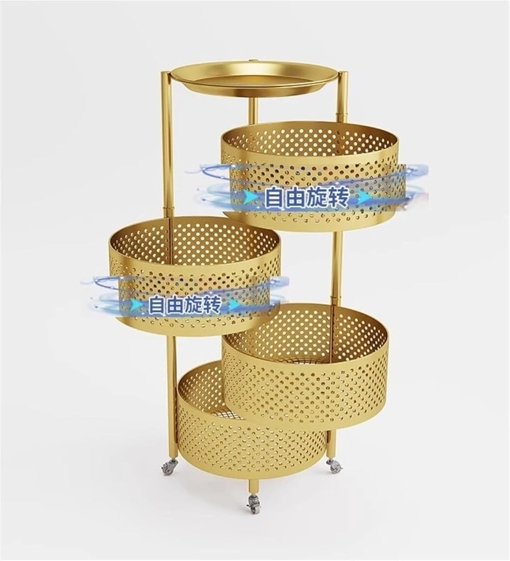 Kitchen Storage Cart Rolling Cart Storage Trolley Round Rotating Rolling Cart...