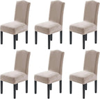 H.VERSAILTEX Velvet Dining Chair Covers Stretch Chair Covers for Dining Room Set of 6 Parson Chair Slipcovers Chair Protectors Covers Dining, Soft Thick Solid Velvet Fabric Washable, Oatmeal