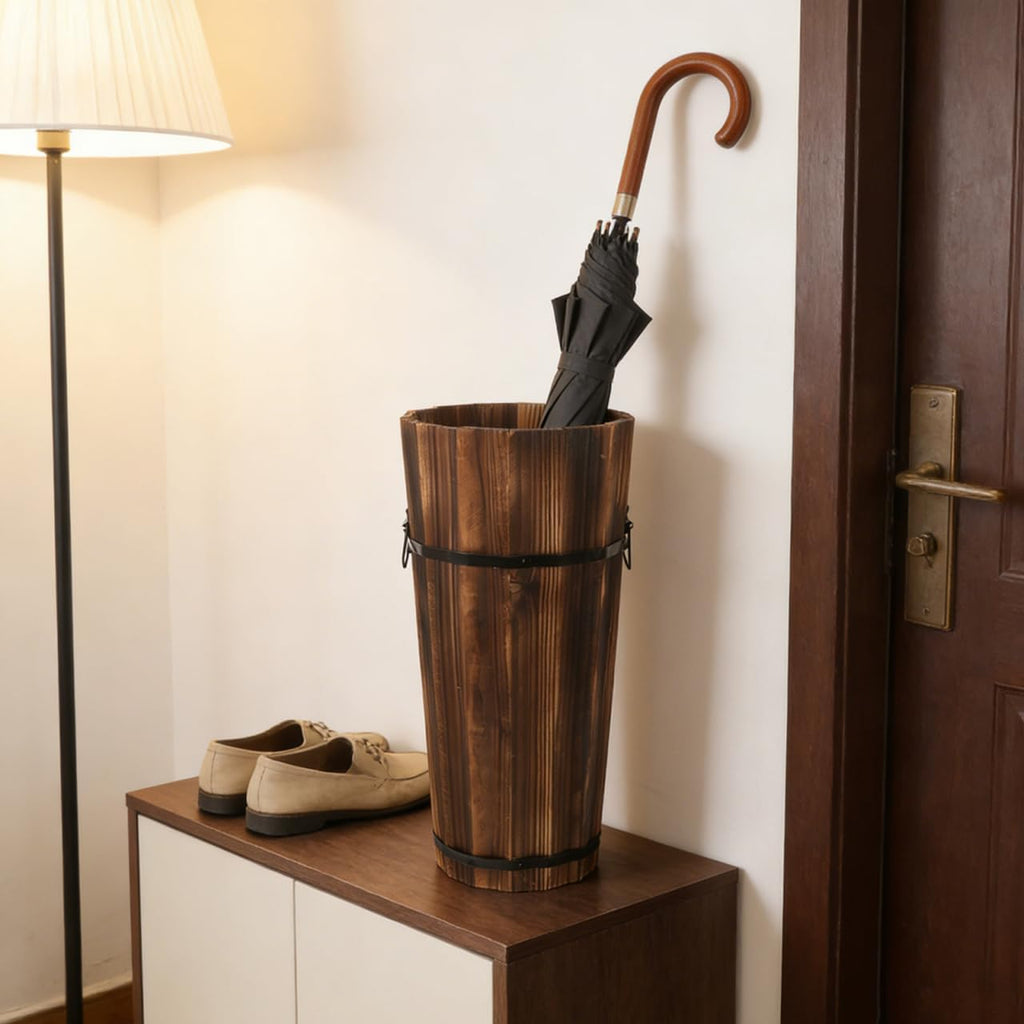 MAGICLULU Handmade Carbonized Wood Stand Modern Umbrella Stand Storage Tube for Umbrellas Walking Sticks and Decorative Fans Indoor Outdoor