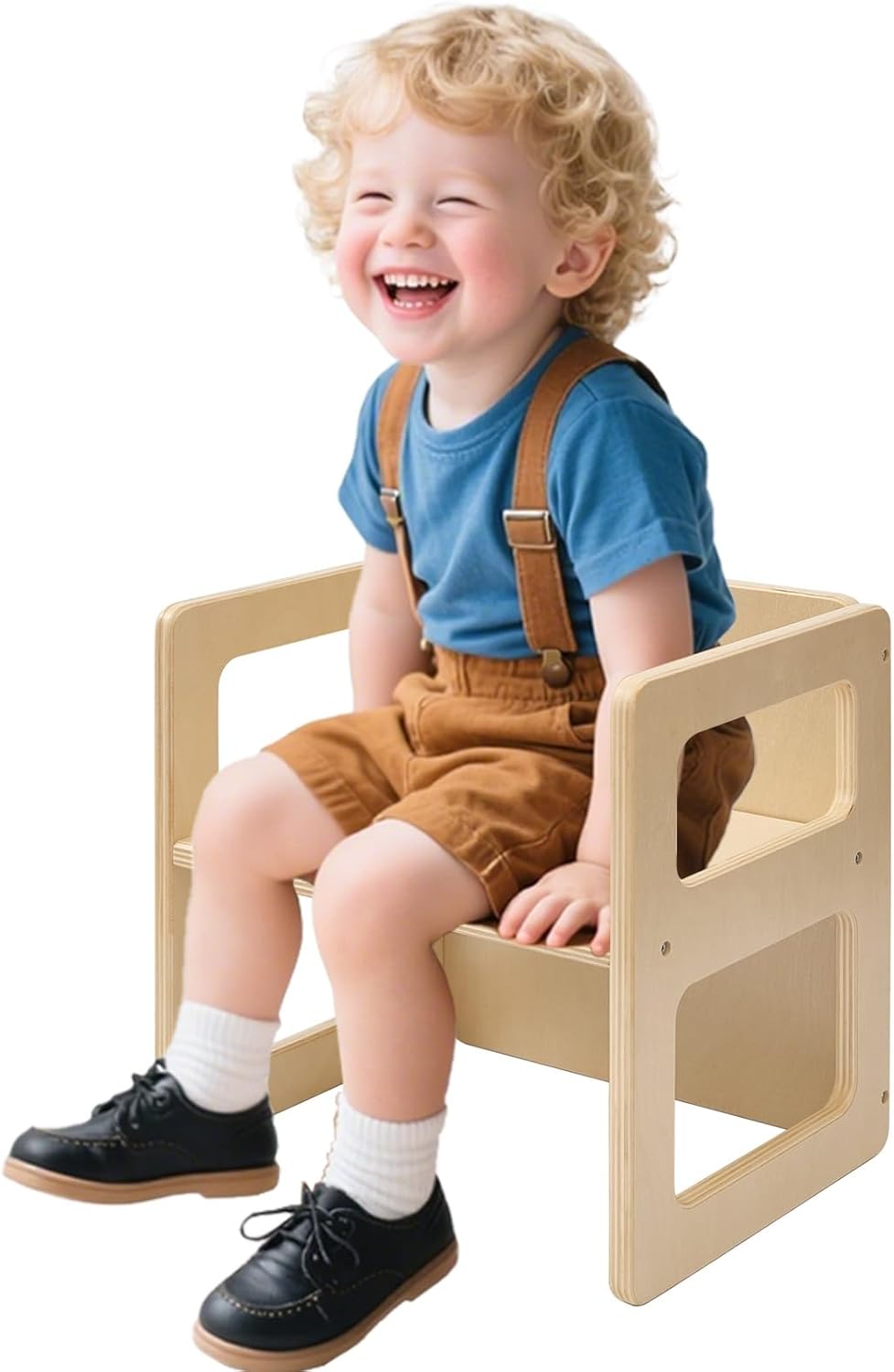 FUNLIO Height Adjustable Montessori Weaning Chair for Age 1-3, Quality Solid Wooden Chair, for Eating/Reading/Playing,Montessori Furniture with CPC Certified - Natural