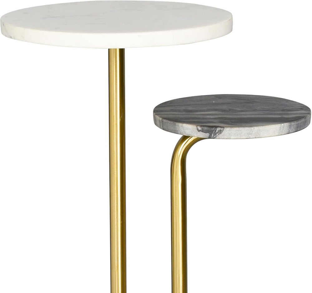 Transitional Drink Table, Gold & Gray – Small Accent Side Table for Livin...