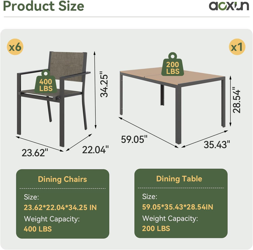 Aoxun 7-Piece Patio Table and Chairs Set for 6, All Weather Outdoor Dining Se...