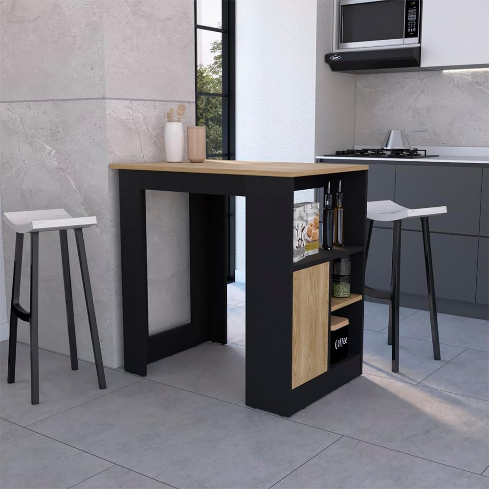 Kitchen Island Wynne with Black+Natural, Engineered Wood | Engineered wood ki...