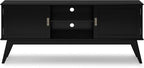 SIMPLIHOME Draper TV Stand - 60 inch Wide Solid Wood Low Media Console in Black, Mid Century Modern Entertainment Center for Living Room for TVs up to 65 Inches with Cabinets and Cable Management