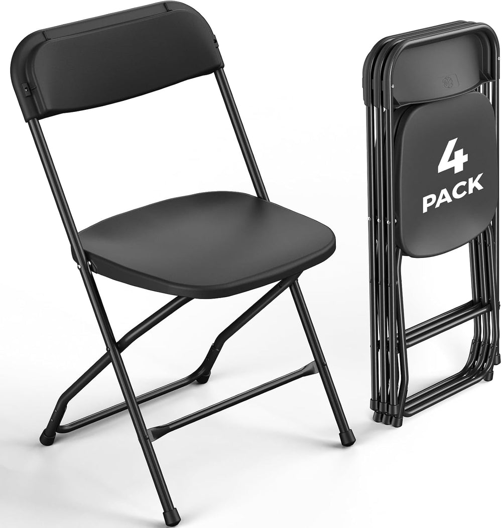 4 Pack Black Plastic Folding Chairs, Outdoor Portable Folding Chair with Stee...