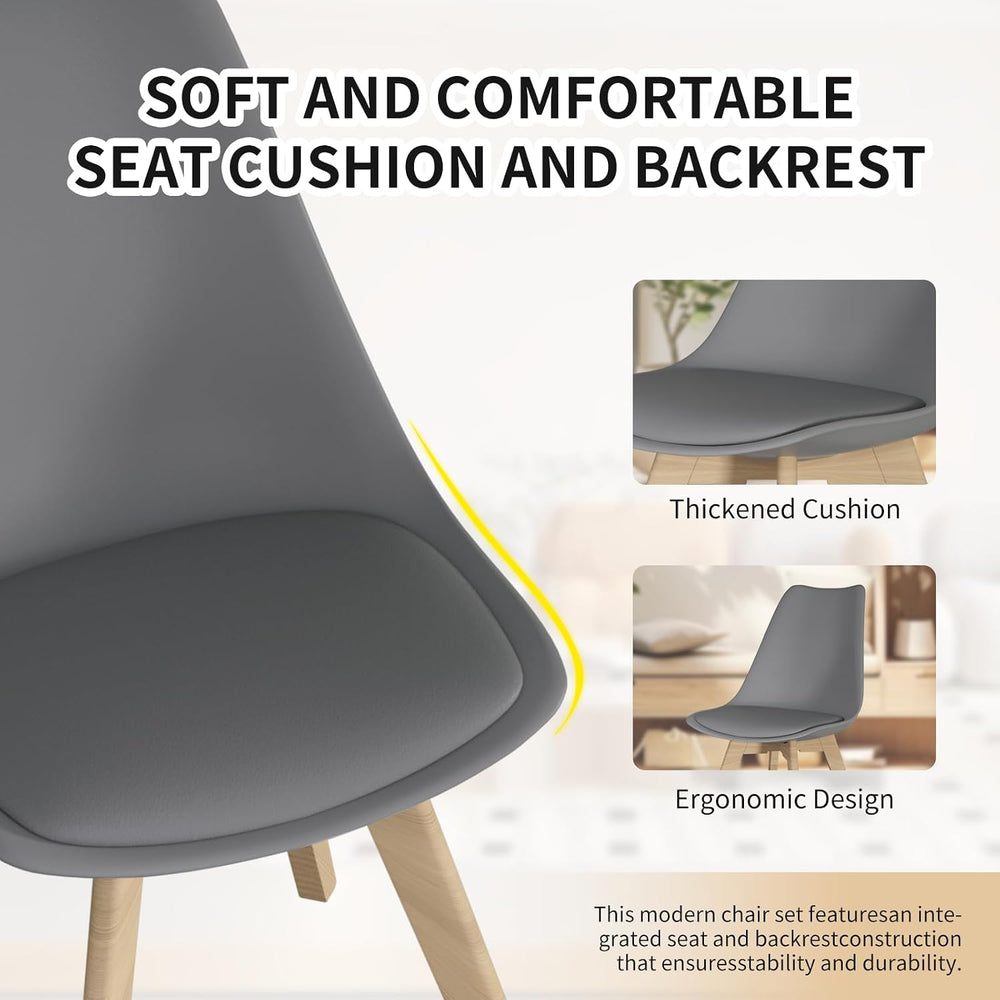 Dining Chairs Set of 4, PU Leather Kitchen Chairs,Wood Legs (Gray, 4 PC) | Mi...