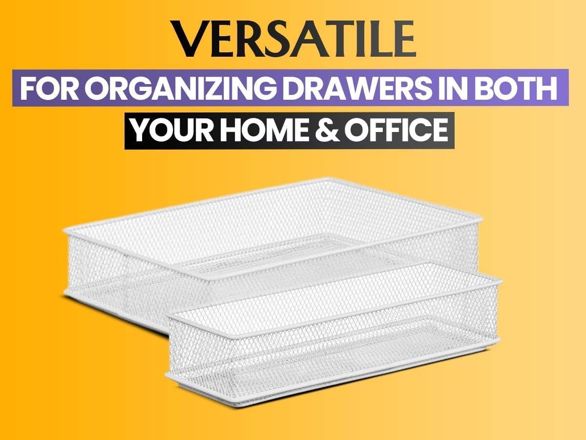 YBM HOME Silver Mesh Drawer Cabinet and or Shelf Organizer Bins, School Supply Holder Office Desktop Organizer Basket (12, 3x15x2 Inch)