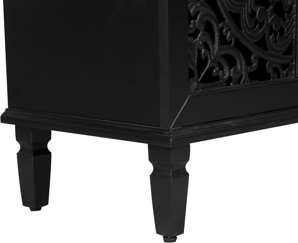 Antique Black Sideboard Buffet Accent Credenza Storage Cabinet with 2 Hollow ...