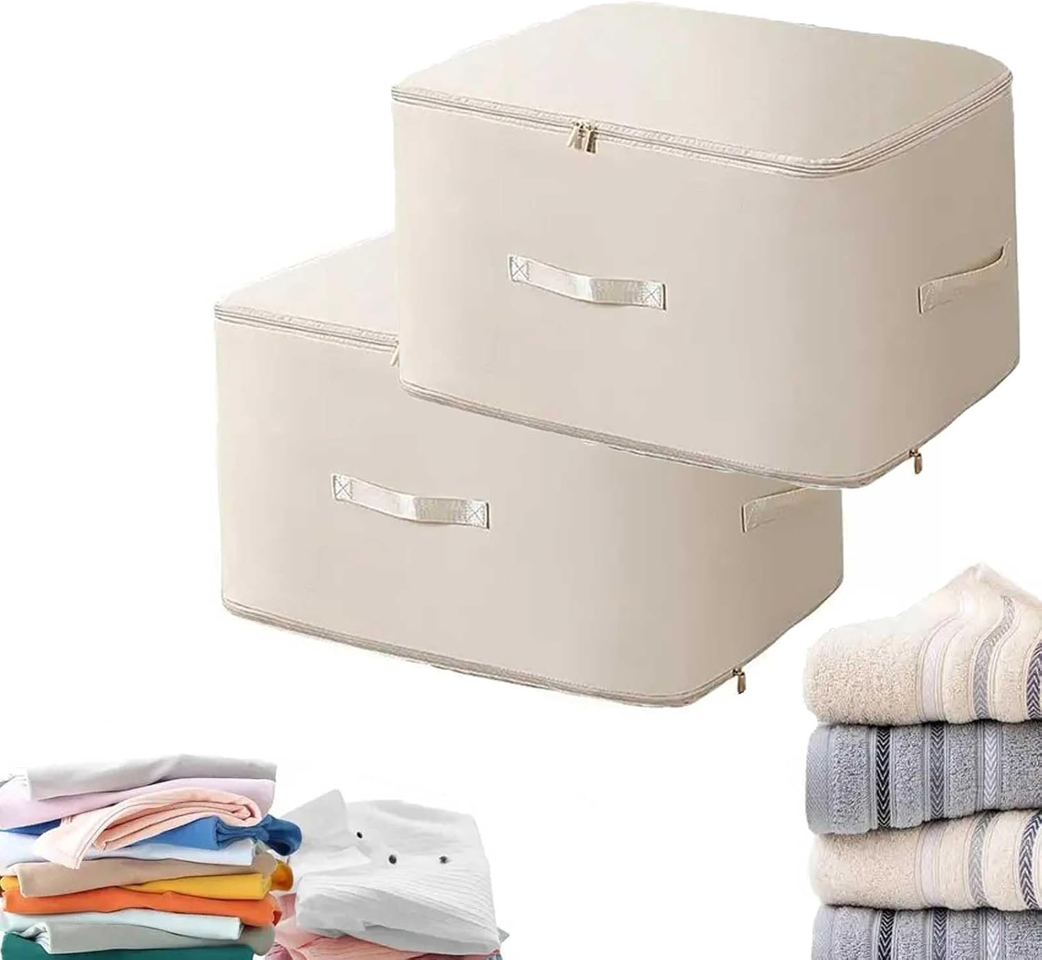 2PCS Ultra Space Saving Self Compression Organizer,Dustproof And Moisture-Proof Compression Storage Bag For King/Queen Comforters, Pillows, Bedding/Quilt, Blanket, Duvet (White, X-Large)
