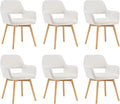 Mid Century Modern Dining Chairs Set of 6 & 4 & 2 Comfy Accent Chair Upholstered Kitchen Dining Living Room Chairs for Bedrooms Waiting Room Home Arm Desk Chair No Wheels (Wool White, 6)