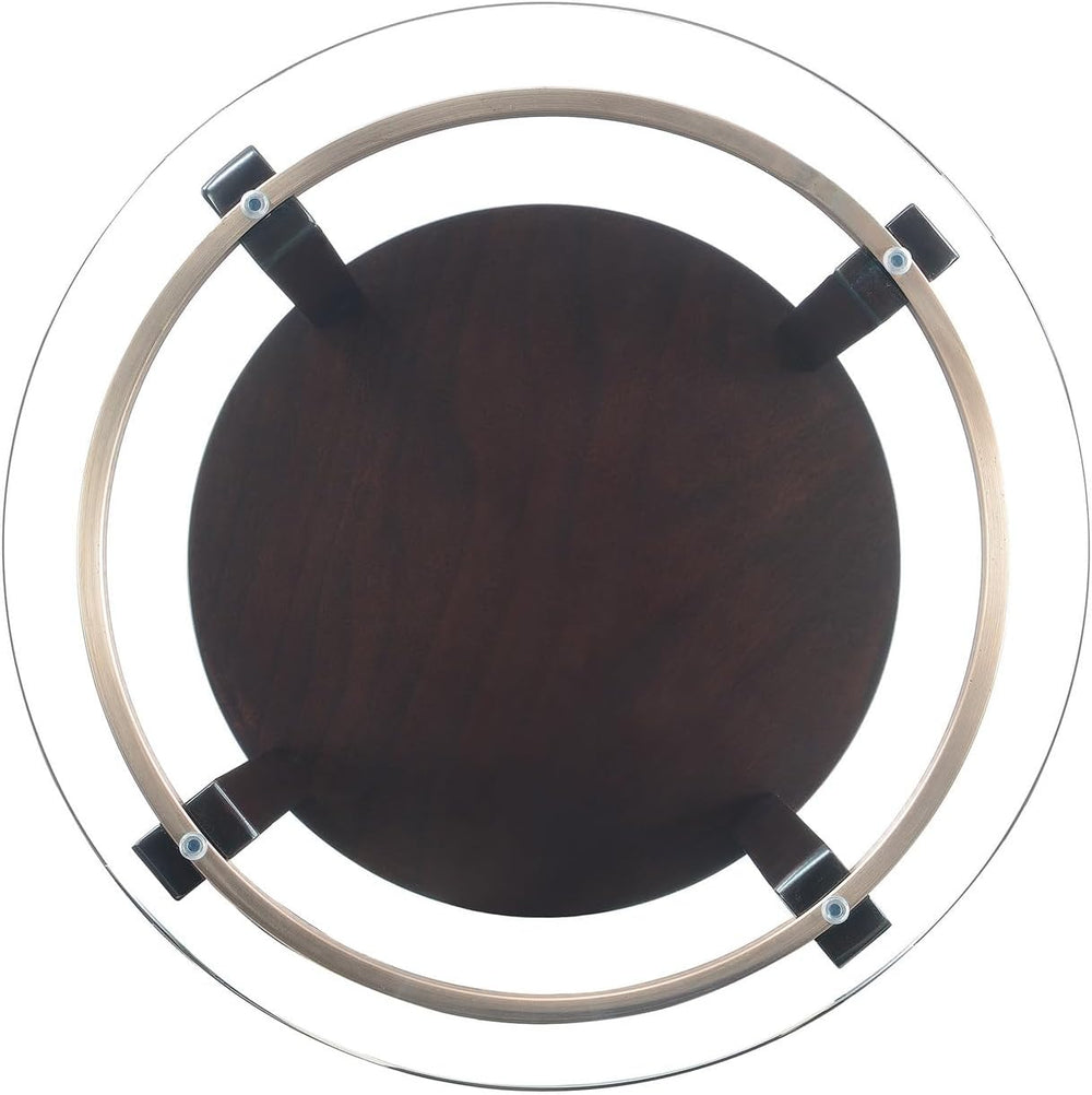 Maykoosh Round End Table with Glass Top & Espresso Finish - Accent Table