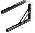 YUMORE Folding Shelf Brackets, 14 Inch Heavy Duty Collapsible Shelf Bracket, Black DIY L Bracket for Workbench Folding Table Hinge, Max Load: 330lb, 2 Pack