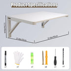 MM MELISEN Wall Mounted Folding Table - White 37.4x21.6 Inch Wood Space-Saving Drop-Leaf for Laundry, Kitchen, Bedroom. Mounts securely, Folds Flat. Compact Workstation for Dorm, Studio, Small Space