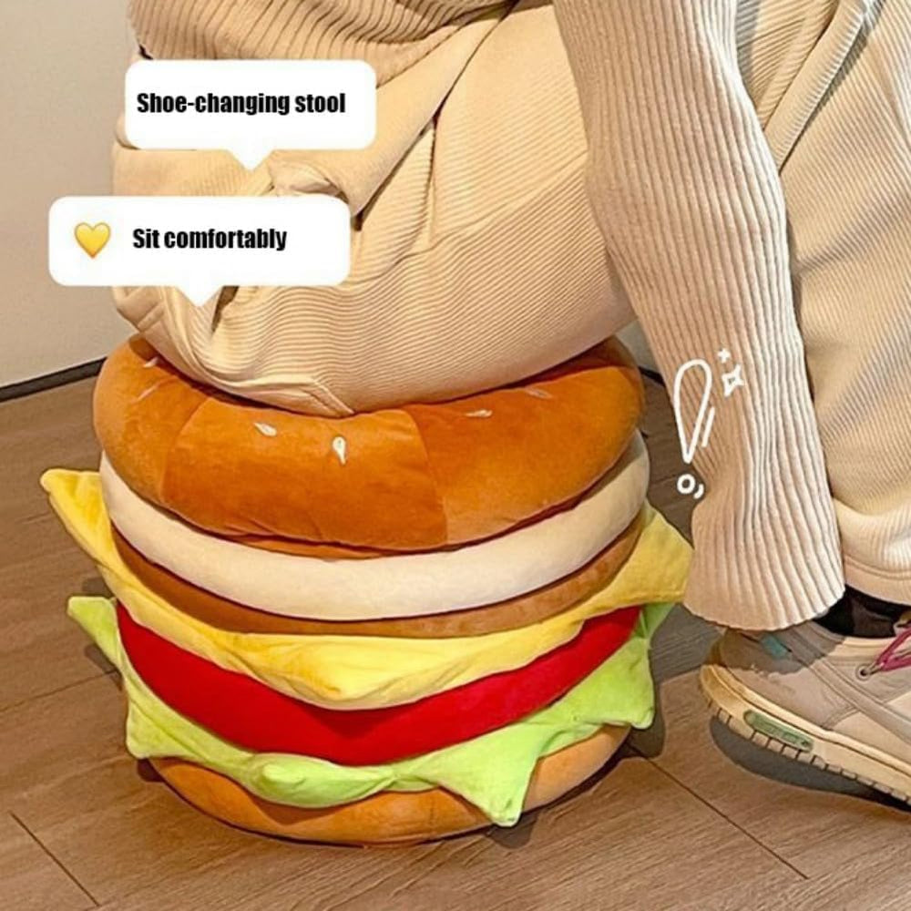 Small Storage Ottoman Hamburger Shaped Seat Cushion for Bedroom Entryway,Upho...