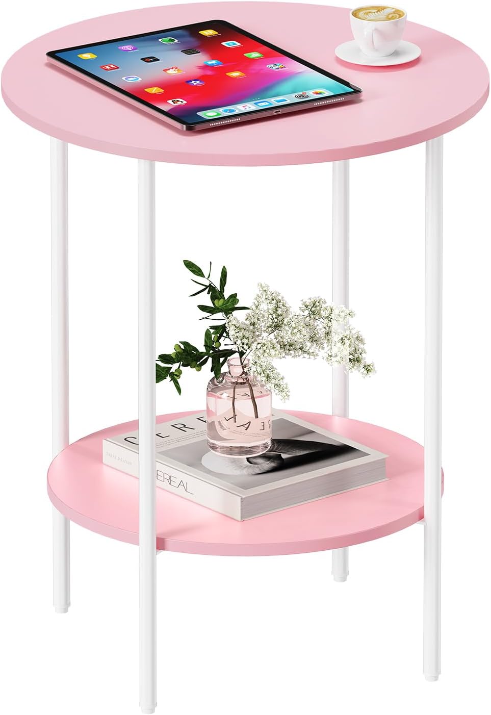 Side Table,Round End Table with 2 Storage Shelves| Compact Side Tables for Li...