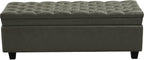 WUTUTUEE 50" Faux Leather Storage Ottoman Bench, End of Bed Upholstered Rectangle Storage Ottoman Tufted Living Room Bedroom Bench with Safety Hinge, Solid Wood Legs, Loads 500 lb(Green)
