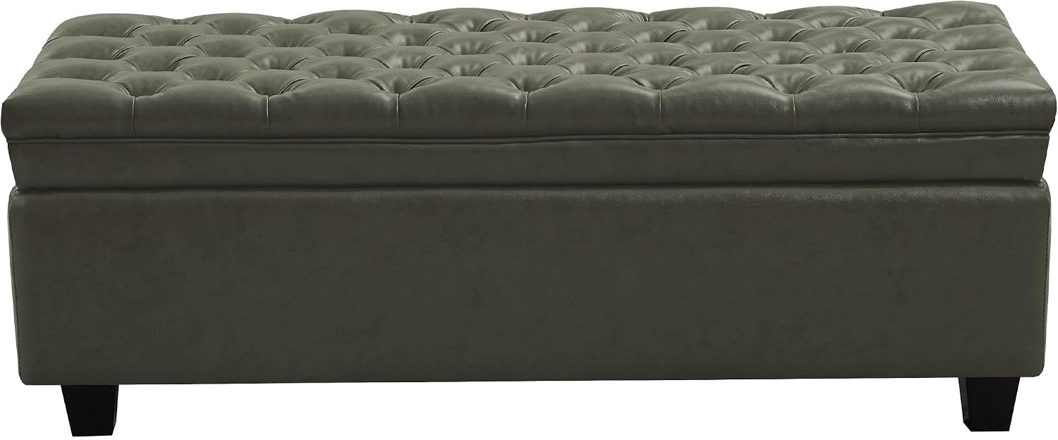 WUTUTUEE 50" Faux Leather Storage Ottoman Bench, End of Bed Upholstered Rectangle Storage Ottoman Tufted Living Room Bedroom Bench with Safety Hinge, Solid Wood Legs, Loads 500 lb(Green)