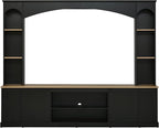 Ball & Cast 91" Arched Entertainment Center Wall Unit with Bookshelf, Farmhouse Large TV Stand with Wood Grain for TVs Up to 70", Media TV Console with Adjustable Shelves for Living Room,Black