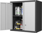 Metal Wall Cabinet, Garage Cabinets Wall Mounted, Locking Storage with Adjustable Shelves, Wall Mounted Garage Cabinet with Doors, Floating Cabinet for Home Office, Utility Room