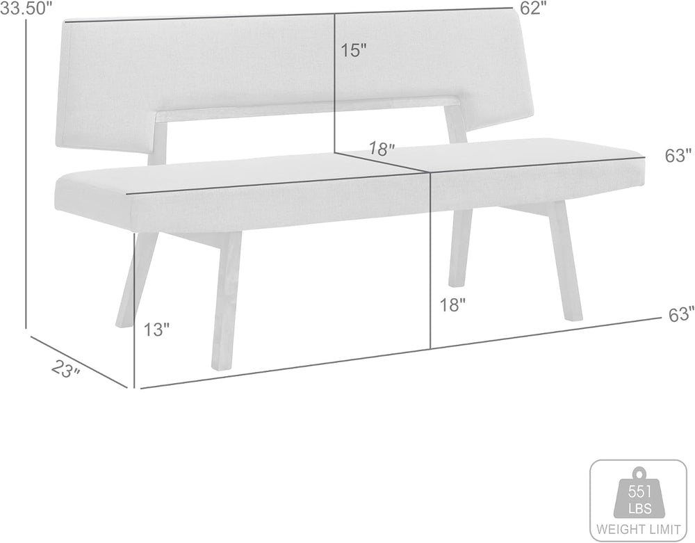 Channell Wood Dining Bench in Walnut Finish with Blue Fabric