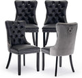 Leather Upholstered Dining Chairs Set of 4, Modern Style Kitchen Side Chairs with Nailhead Trim and Wood Leg, Metal Pulling Ring for Dining Room Living Room(Black&Grey,Set of 4)