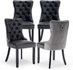 Leather Upholstered Dining Chairs Set of 4, Modern Style Kitchen Side Chairs with Nailhead Trim and Wood Leg, Metal Pulling Ring for Dining Room Living Room(Black&Grey,Set of 4)