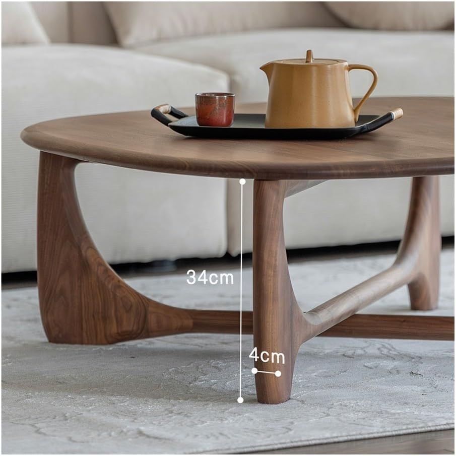 Wood Coffee Table Mid-Century Organic Curve Design Living Room Center Small S...