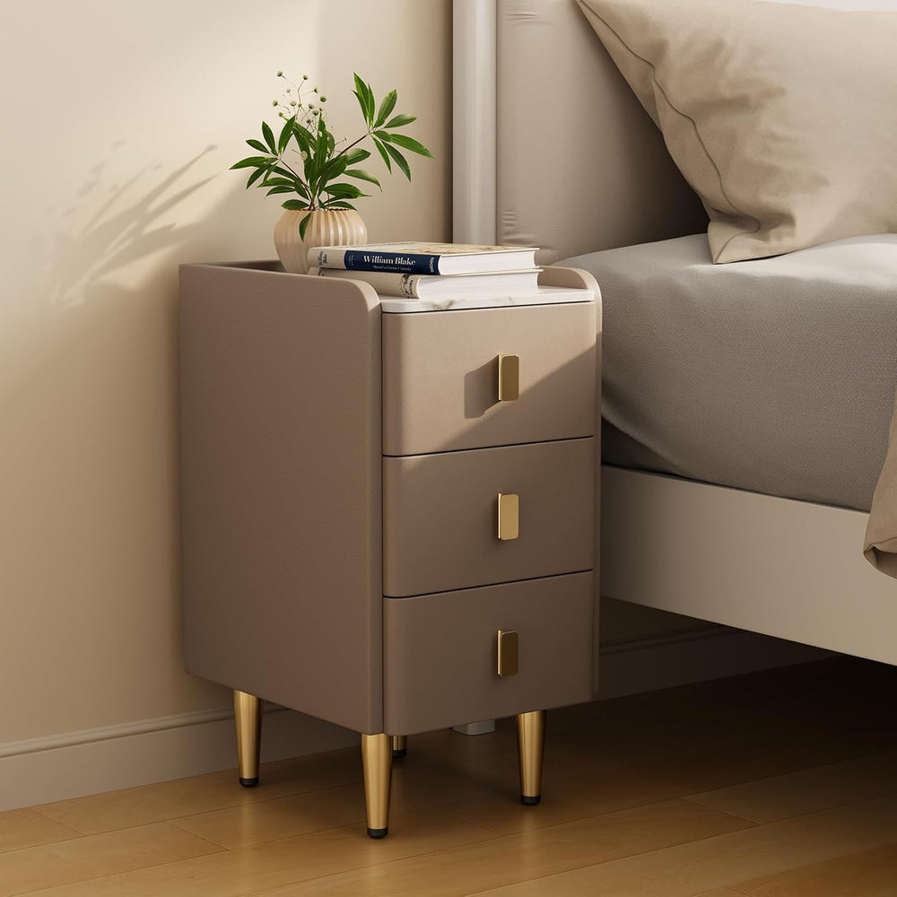 AQIMUELE Narrow Nightstand with Drawers, Narrow Side Table Leather, Small Bed...