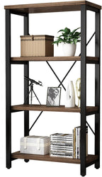 4 Tier Bookshelf, Solid Wood Bookcase Shelf Storage Organizer, Vintage Storage Rack with Open Shelves Rustic Standing Bookshelves for Living Room,Bedroom Rustic Brown(AY01-4tier)