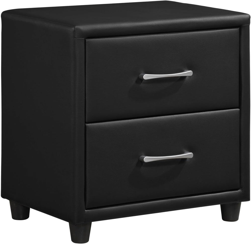 Contemporary Durable Faux Leather Covering Nightstand of Drawers Silver Tone ...