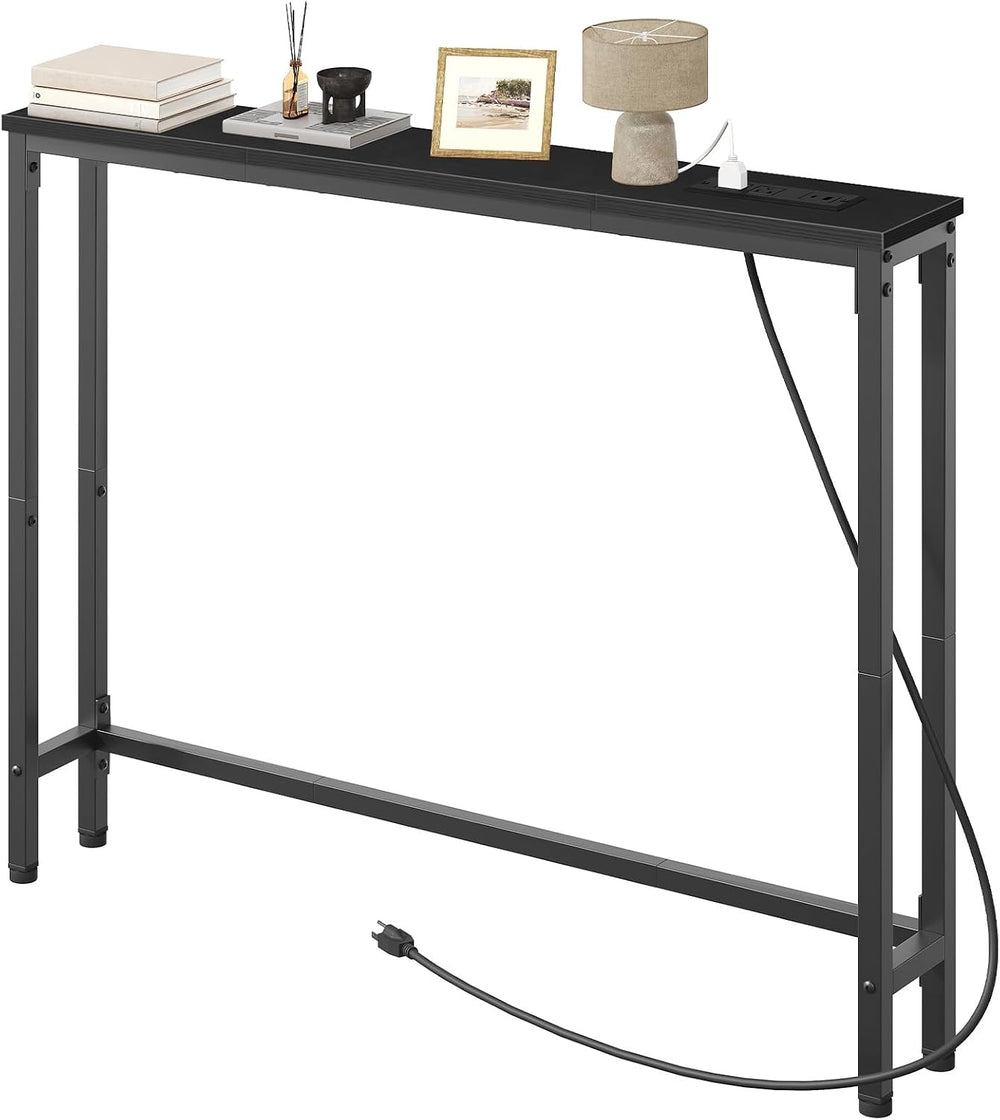 HOOBRO 39.4 Inch Narrow Console Table with Power Outlets, 5.9 Inch Sofa Table...