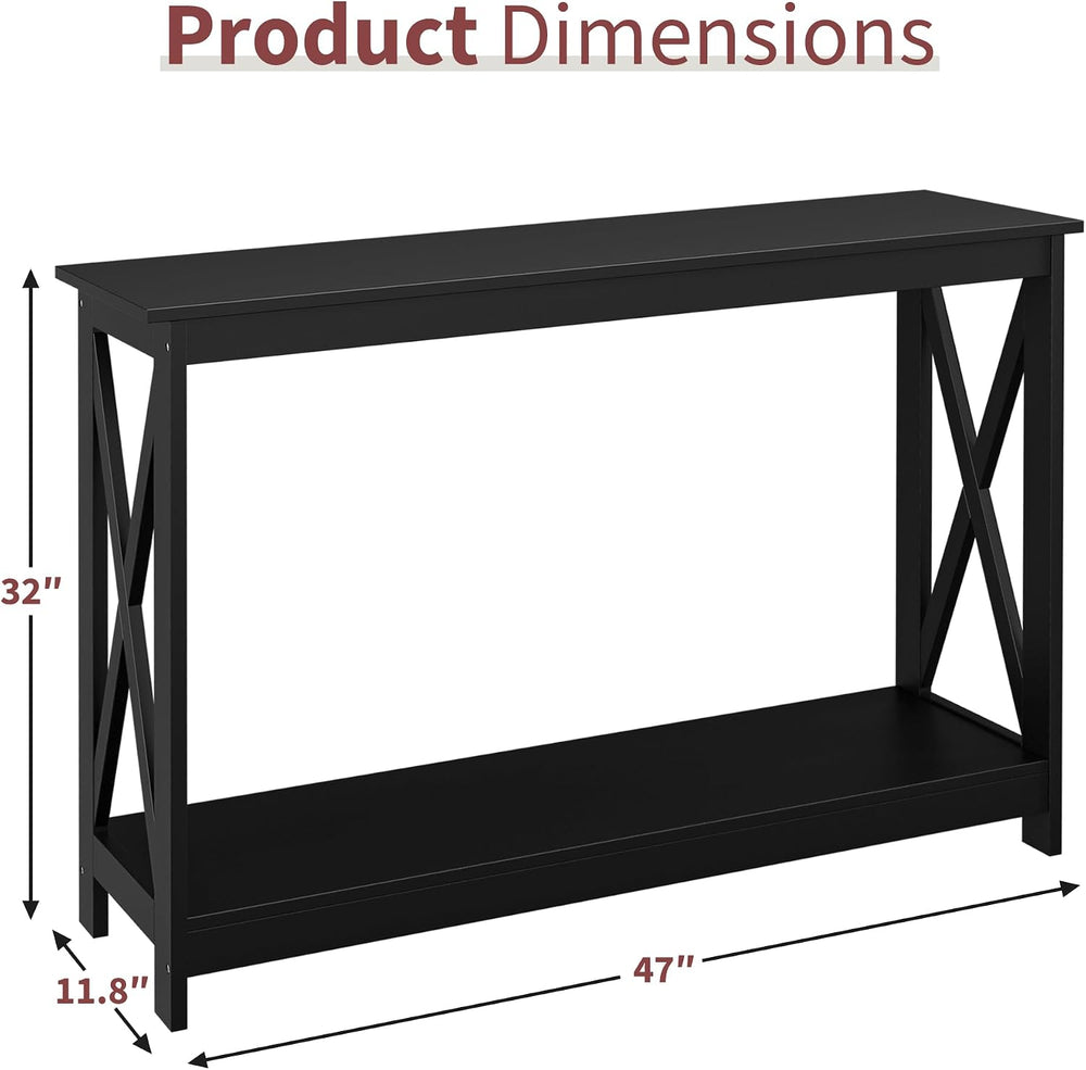 SUPER DEAL Console Table 47”, 2-Tier Narrow Sofa Side Table with Storage Shel...