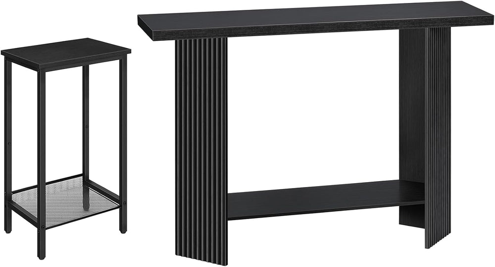 HOOBRO Tall Side Table and Console Table Bundle, with Adjustable Mesh Shelves...