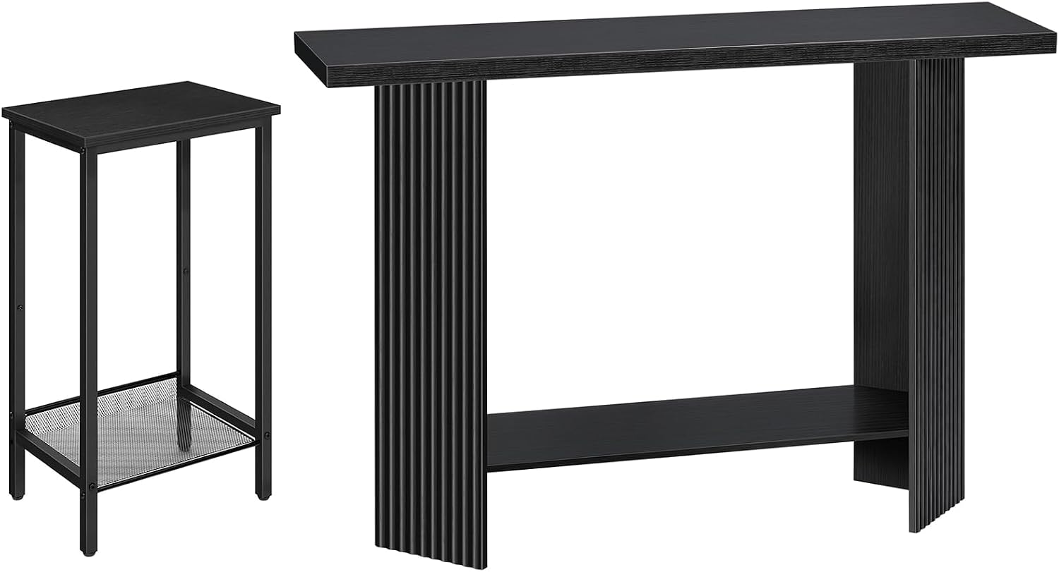 HOOBRO Tall Side Table and Console Table Bundle, with Adjustable Mesh Shelves and Wave-Patterned Legs, for Living Room, Entryway, BB03DH01-BK385XG01