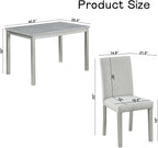 Dining Table Set for 4, 5-Piece Kitchen Table & Chairs Set with Rectangular Table & 4 Upholstered Chairs, 34.5'' Dinner Set with Crystal Decorations & Wood Grain Design, Silver Grey