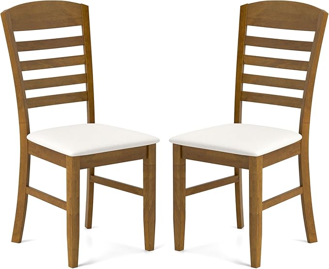 Giantex Wooden Dining Chairs Set of 2, Upholstered Kitchen Side Chairs w/Rubber Wood Frame & High Ladder Back, Padded Seat, Farmhouse Armless Dinette Chairs for Dining Room, Living Room